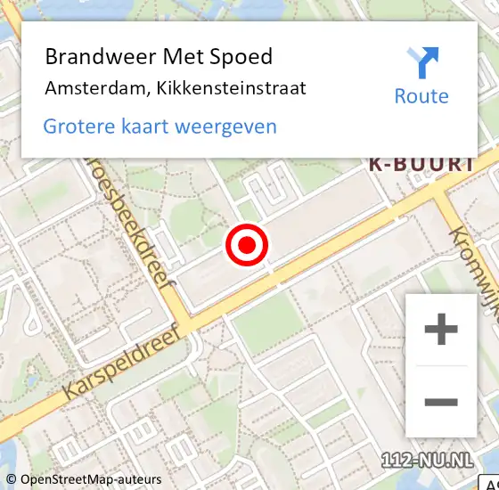 Locatie op kaart van de 112 melding: Brandweer Met Spoed Naar Amsterdam, Kikkensteinstraat op 3 december 2023 12:47