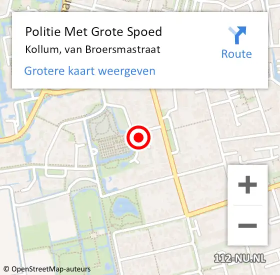 Locatie op kaart van de 112 melding: Politie Met Grote Spoed Naar Kollum, van Broersmastraat op 3 december 2023 13:03