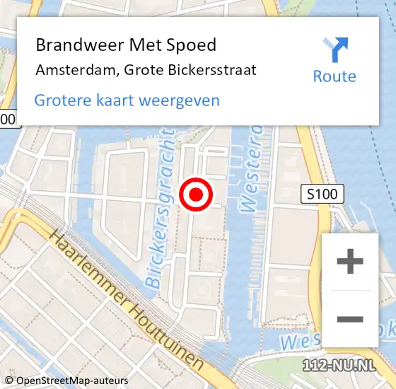Locatie op kaart van de 112 melding: Brandweer Met Spoed Naar Amsterdam, Grote Bickersstraat op 3 december 2023 13:43