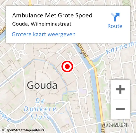 Locatie op kaart van de 112 melding: Ambulance Met Grote Spoed Naar Gouda, Wilhelminastraat op 17 september 2014 10:56