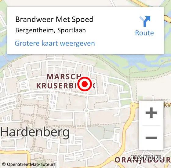 Locatie op kaart van de 112 melding: Brandweer Met Spoed Naar Bergentheim, Sportlaan op 3 december 2023 14:28