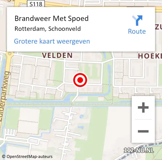 Locatie op kaart van de 112 melding: Brandweer Met Spoed Naar Rotterdam, Schoonveld op 3 december 2023 15:45