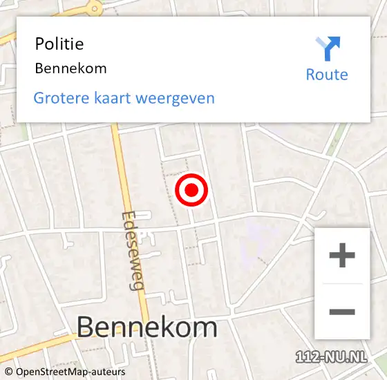 Locatie op kaart van de 112 melding: Politie Bennekom op 3 december 2023 17:01