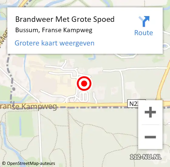 Locatie op kaart van de 112 melding: Brandweer Met Grote Spoed Naar Bussum, Franse Kampweg op 3 december 2023 17:04