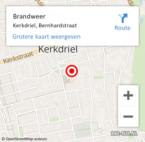 Locatie op kaart van de 112 melding: Brandweer Kerkdriel, Bernhardstraat op 3 december 2023 17:16