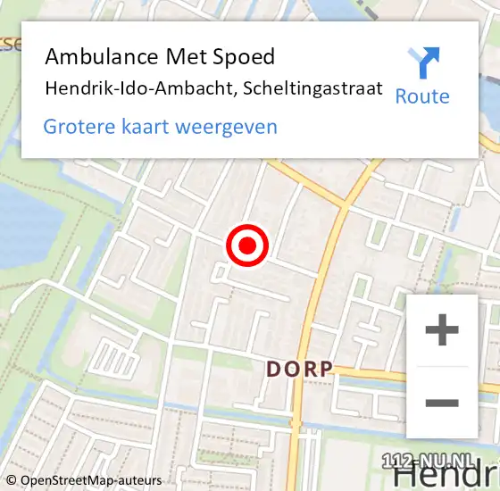 Locatie op kaart van de 112 melding: Ambulance Met Spoed Naar Hendrik-Ido-Ambacht, Scheltingastraat op 3 december 2023 17:56