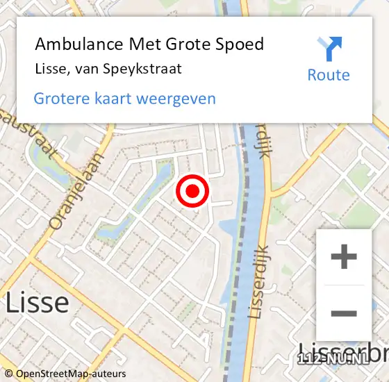 Locatie op kaart van de 112 melding: Ambulance Met Grote Spoed Naar Lisse, van Speykstraat op 3 december 2023 18:15