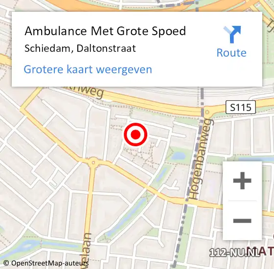 Locatie op kaart van de 112 melding: Ambulance Met Grote Spoed Naar Schiedam, Daltonstraat op 3 december 2023 18:58