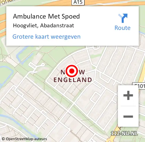 Locatie op kaart van de 112 melding: Ambulance Met Spoed Naar Hoogvliet, Abadanstraat op 3 december 2023 19:55
