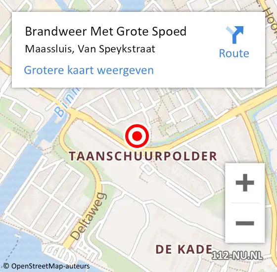Locatie op kaart van de 112 melding: Brandweer Met Grote Spoed Naar Maassluis, Van Speykstraat op 3 december 2023 21:08