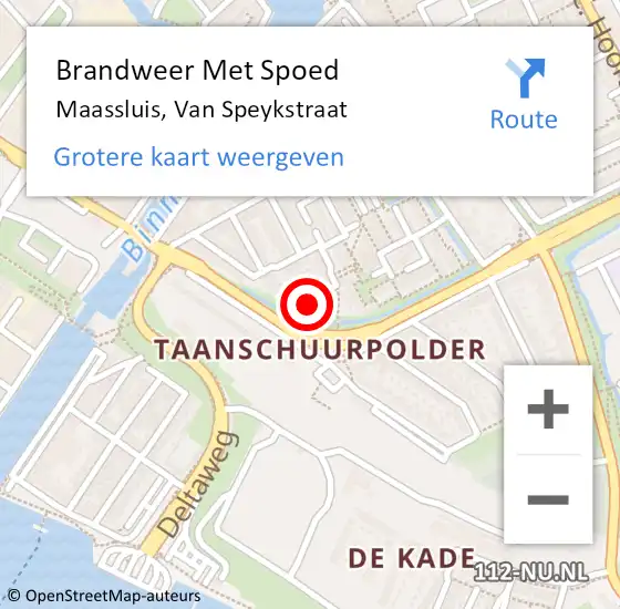 Locatie op kaart van de 112 melding: Brandweer Met Spoed Naar Maassluis, Van Speykstraat op 3 december 2023 21:37