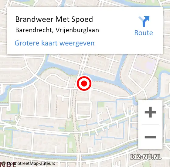 Locatie op kaart van de 112 melding: Brandweer Met Spoed Naar Barendrecht, Vrijenburglaan op 3 december 2023 22:11