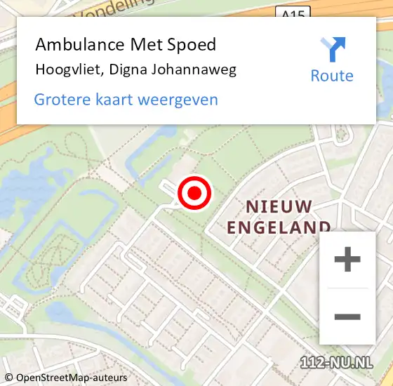 Locatie op kaart van de 112 melding: Ambulance Met Spoed Naar Hoogvliet, Digna Johannaweg op 3 december 2023 23:05