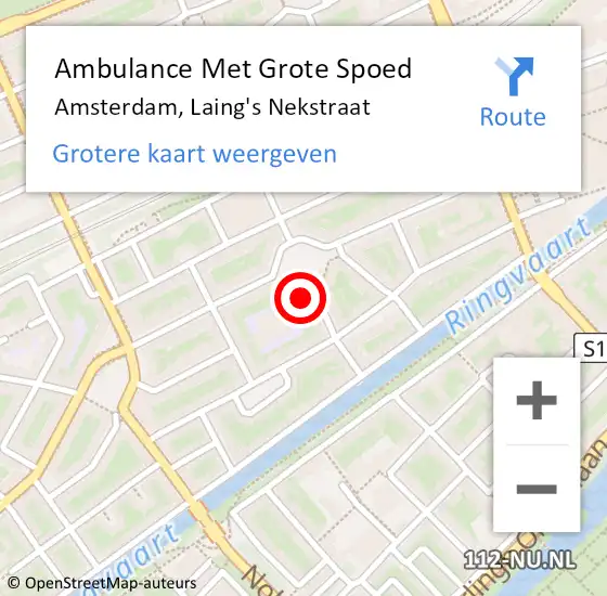 Locatie op kaart van de 112 melding: Ambulance Met Grote Spoed Naar Amsterdam, Laing's Nekstraat op 4 december 2023 01:32