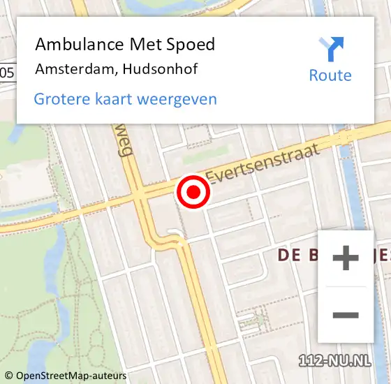 Locatie op kaart van de 112 melding: Ambulance Met Spoed Naar Amsterdam, Hudsonhof op 4 december 2023 05:14