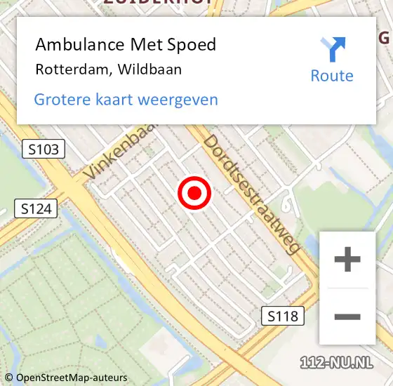 Locatie op kaart van de 112 melding: Ambulance Met Spoed Naar Rotterdam, Wildbaan op 4 december 2023 07:13