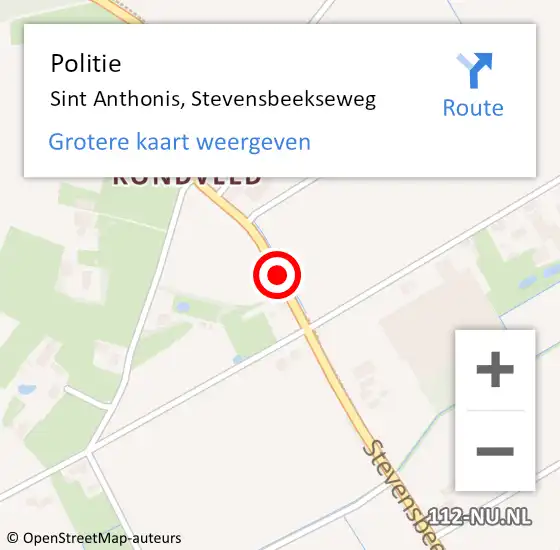 Locatie op kaart van de 112 melding: Politie Sint Anthonis, Stevensbeekseweg op 4 december 2023 07:26