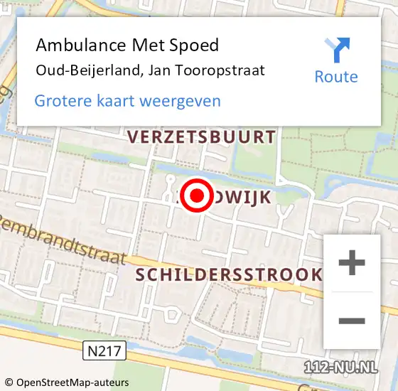 Locatie op kaart van de 112 melding: Ambulance Met Spoed Naar Oud-Beijerland, Jan Tooropstraat op 4 december 2023 08:51