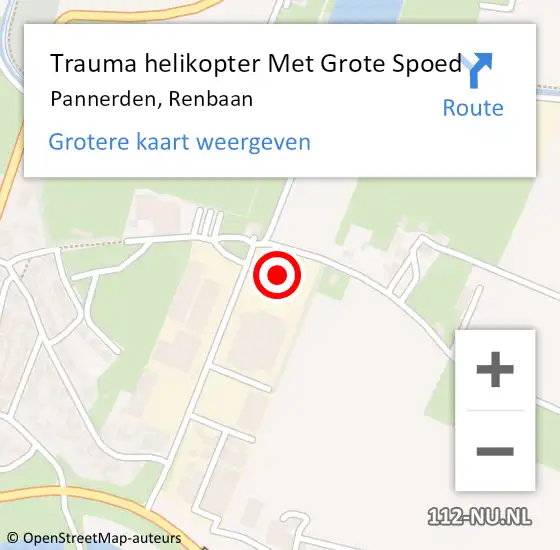 Locatie op kaart van de 112 melding: Trauma helikopter Met Grote Spoed Naar Pannerden, Renbaan op 4 december 2023 09:05