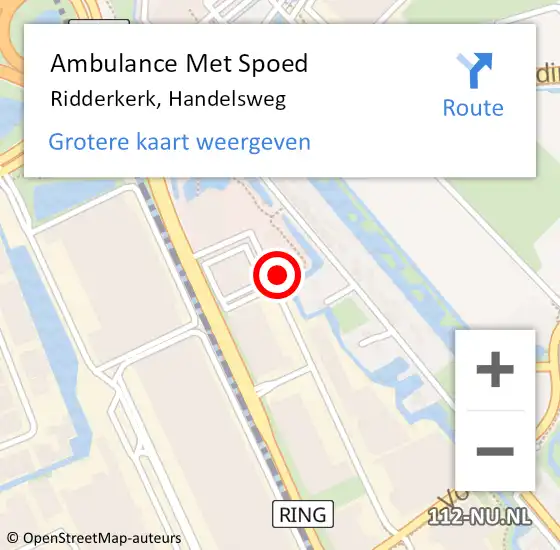 Locatie op kaart van de 112 melding: Ambulance Met Spoed Naar Ridderkerk, Handelsweg op 4 december 2023 09:09