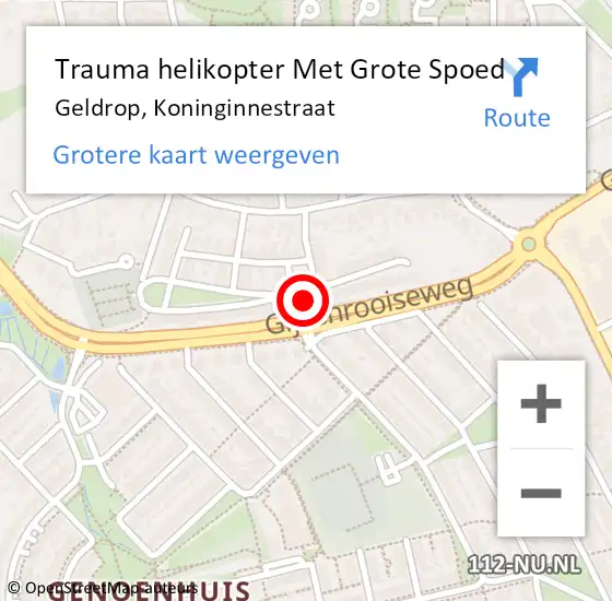 Locatie op kaart van de 112 melding: Trauma helikopter Met Grote Spoed Naar Geldrop, Koninginnestraat op 4 december 2023 11:08