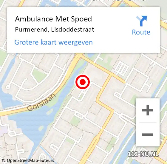 Locatie op kaart van de 112 melding: Ambulance Met Spoed Naar Purmerend, Lisdoddestraat op 4 december 2023 11:24