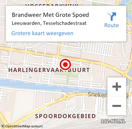 Locatie op kaart van de 112 melding: Brandweer Met Grote Spoed Naar Leeuwarden, Tesselschadestraat op 4 december 2023 11:35
