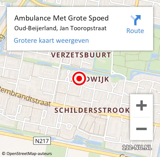 Locatie op kaart van de 112 melding: Ambulance Met Grote Spoed Naar Oud-Beijerland, Jan Tooropstraat op 4 december 2023 11:41