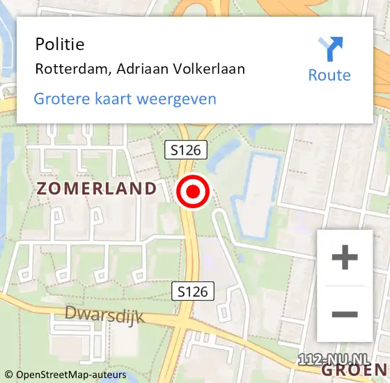 Locatie op kaart van de 112 melding: Politie Rotterdam, Adriaan Volkerlaan op 4 december 2023 12:14