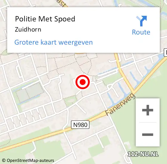 Locatie op kaart van de 112 melding: Politie Met Spoed Naar Zuidhorn op 4 december 2023 12:15