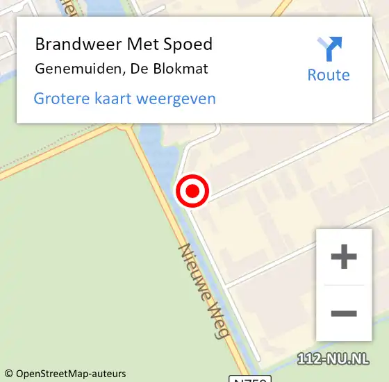 Locatie op kaart van de 112 melding: Brandweer Met Spoed Naar Genemuiden, De Blokmat op 4 december 2023 12:18