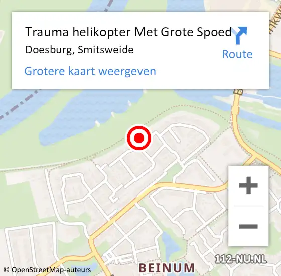 Locatie op kaart van de 112 melding: Trauma helikopter Met Grote Spoed Naar Doesburg, Smitsweide op 4 december 2023 13:01