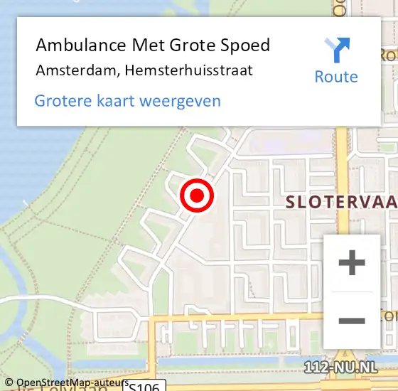 Locatie op kaart van de 112 melding: Ambulance Met Grote Spoed Naar Amsterdam, Hemsterhuisstraat op 4 december 2023 13:19