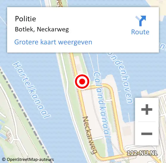 Locatie op kaart van de 112 melding: Politie Botlek, Neckarweg op 4 december 2023 13:43