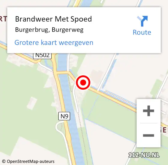 Locatie op kaart van de 112 melding: Brandweer Met Spoed Naar Burgerbrug, Burgerweg op 4 december 2023 14:58