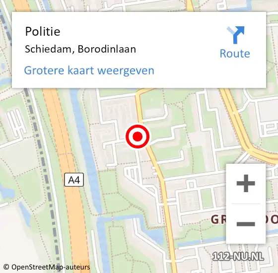 Locatie op kaart van de 112 melding: Politie Schiedam, Borodinlaan op 4 december 2023 15:16