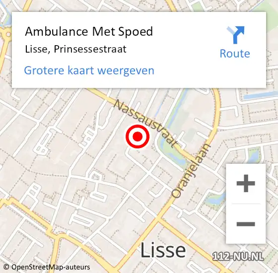 Locatie op kaart van de 112 melding: Ambulance Met Spoed Naar Lisse, Prinsessestraat op 4 december 2023 16:05