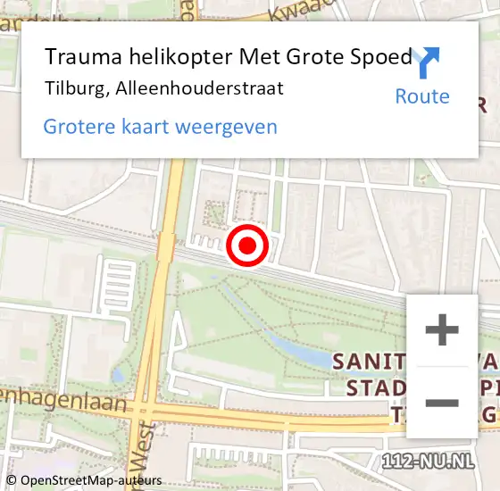 Locatie op kaart van de 112 melding: Trauma helikopter Met Grote Spoed Naar Tilburg, Alleenhouderstraat op 4 december 2023 18:20