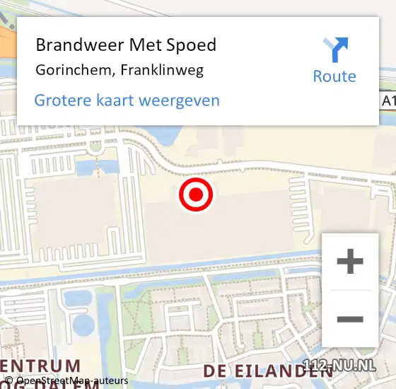 Locatie op kaart van de 112 melding: Brandweer Met Spoed Naar Gorinchem, Franklinweg op 4 december 2023 19:57