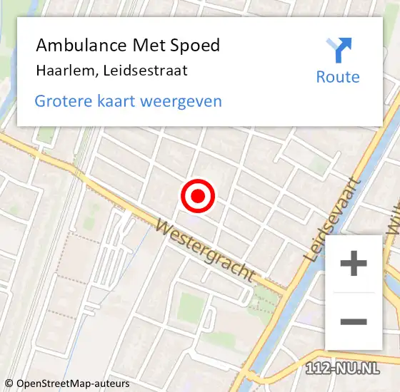 Locatie op kaart van de 112 melding: Ambulance Met Spoed Naar Haarlem, Leidsestraat op 4 december 2023 20:02
