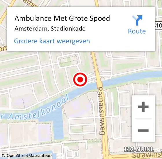 Locatie op kaart van de 112 melding: Ambulance Met Grote Spoed Naar Amsterdam, Stadionkade op 4 december 2023 21:59
