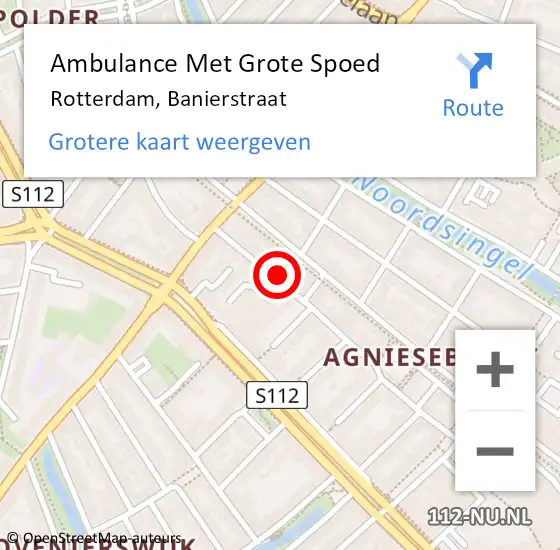 Locatie op kaart van de 112 melding: Ambulance Met Grote Spoed Naar Rotterdam, Banierstraat op 4 december 2023 22:07