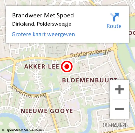 Locatie op kaart van de 112 melding: Brandweer Met Spoed Naar Dirksland, Poldersweegje op 5 december 2023 00:18