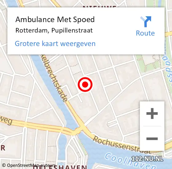 Locatie op kaart van de 112 melding: Ambulance Met Spoed Naar Rotterdam, Pupillenstraat op 5 december 2023 01:34