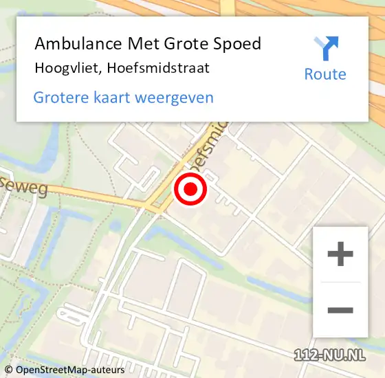 Locatie op kaart van de 112 melding: Ambulance Met Grote Spoed Naar Hoogvliet, Hoefsmidstraat op 5 december 2023 05:58