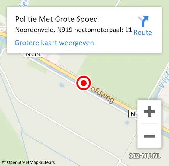 Locatie op kaart van de 112 melding: Politie Met Grote Spoed Naar Noordenveld, N919 hectometerpaal: 11 op 5 december 2023 06:38