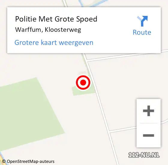 Locatie op kaart van de 112 melding: Politie Met Grote Spoed Naar Warffum, Kloosterweg op 5 december 2023 06:48