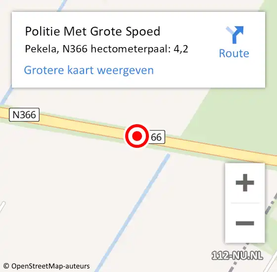 Locatie op kaart van de 112 melding: Politie Met Grote Spoed Naar Pekela, N366 hectometerpaal: 4,2 op 5 december 2023 07:55