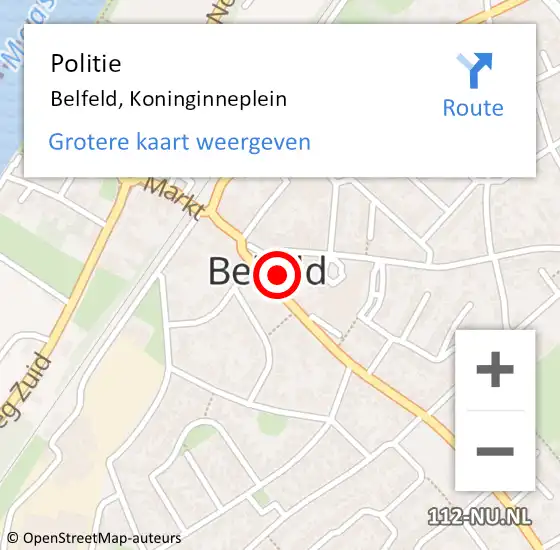 Locatie op kaart van de 112 melding: Politie Belfeld, Koninginneplein op 5 december 2023 07:56