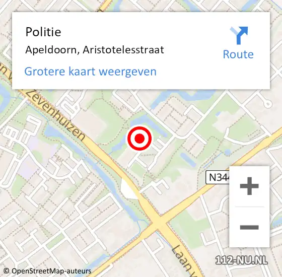 Locatie op kaart van de 112 melding: Politie Apeldoorn, Aristotelesstraat op 5 december 2023 08:35